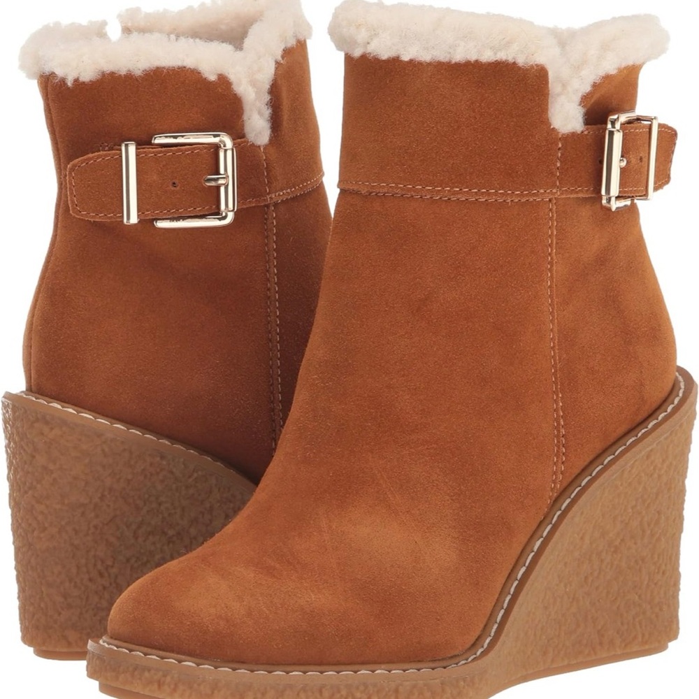 Ulayna Whiskey Tan Suede Franco Sarto Ankle Wedge Boots